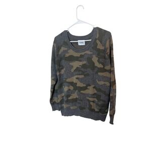 Stitches + Stripes Sweater Womens Medium Gray Camo Crewneck Raglan Pullover Knit